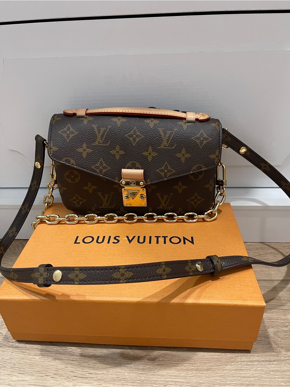 Louis Vuitton Monogram Canvas Top Handle Crossbody in Brown with Gold Hardware